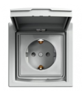 Розетка (2К+З) 16A с крышкой и шторками сталь  EPH3100362
