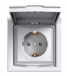 Розетка (2К+З) 16A з кришкою та шторками біла  EPH3100321