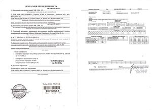 Декларация соответствия, акт первичной параметризации